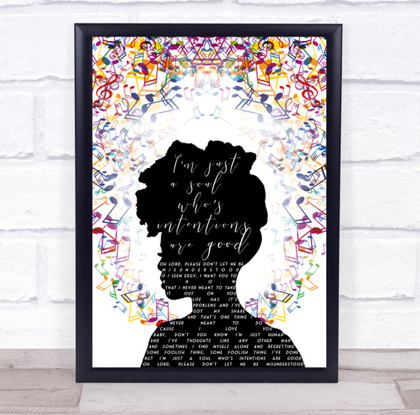 Nina Simone Don't Let Me Be Misunderstood Colourful Musical Notes Music Song Lyric Art Print