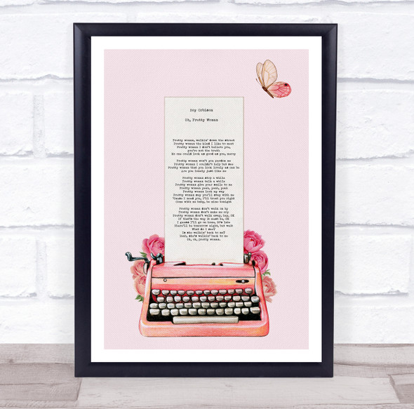 Roy Orbison Oh Pretty Woman Baby Pink Typewriter Music Song Lyric Wall Art Print