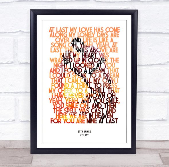 Etta James At Last Orange Typography Music Song Lyric Wall Art Print