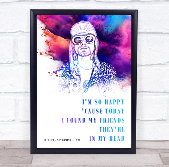 Nirvana Lithium Colour Splash Music Song Lyric Wall Art Print