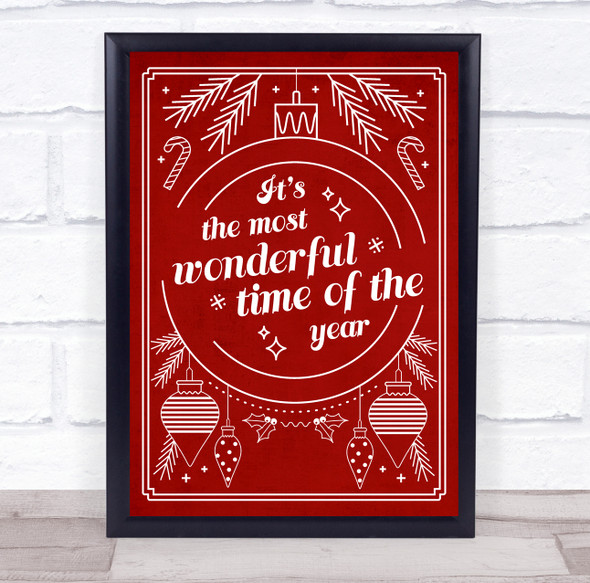 Its The Most Wonderful Time Of The Year Red White Letters Christmas Art Print