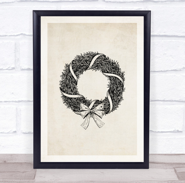 Vintage Christmas Wreath Christmas Wall Art Print