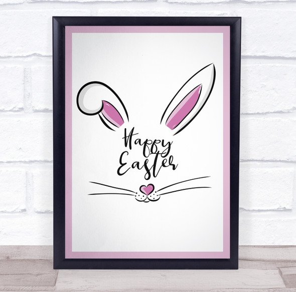 Happy Easter Pink Bunny Ears Wall Art Print