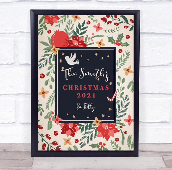 Personalised Family Name Cream and Dark Blue Be Jolly Christmas Event Sign Print