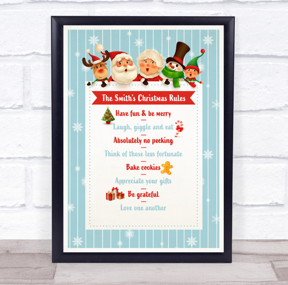 Personalised Family Name Christmas Rules Light Blue Event Sign Print