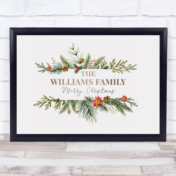 Personalised Christmas Family Name Wreath Event Sign Wall Art Print