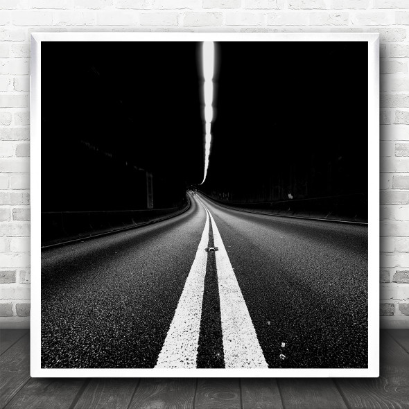 Perspective Road Way B&W Dark Lines Low Key Low-Key Stripe Square Wall Art Print