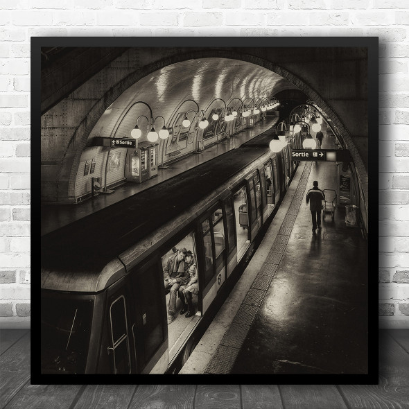 Black And White Train Ariel View Still Life Square Wall Art Print