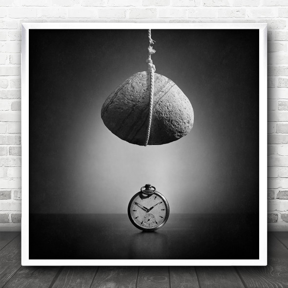 Black And White Stone On String Clock Time Square Wall Art Print
