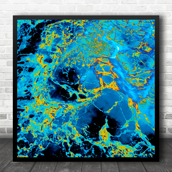 Painting Colours Blue Yellow Marble Water Square Wall Art Print