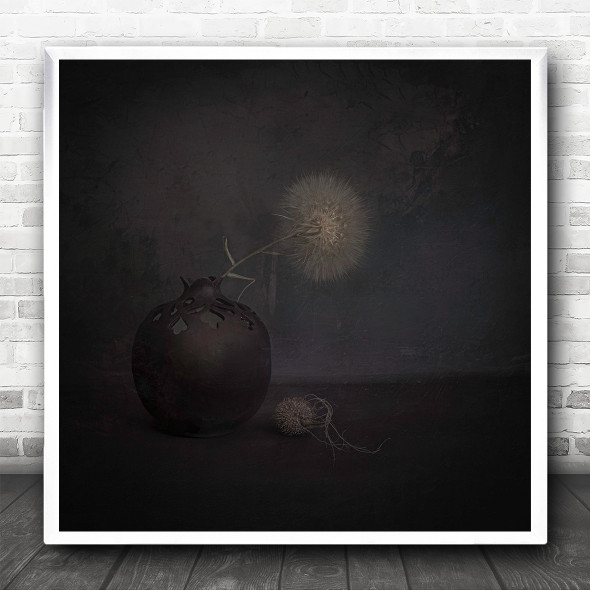 Vase Peony Dark Oak Background Still Life Square Wall Art Print