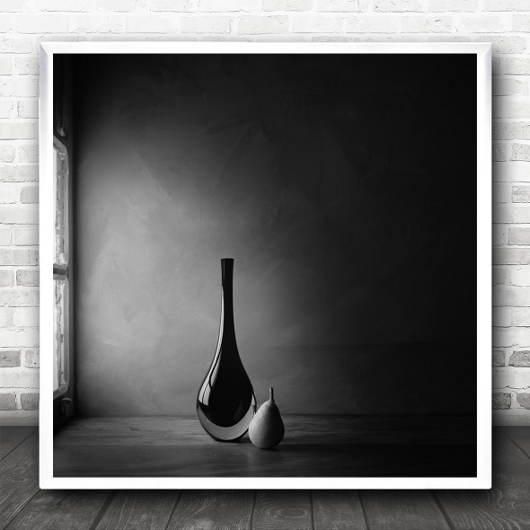Black And White Still Life Pear Vase Square Wall Art Print