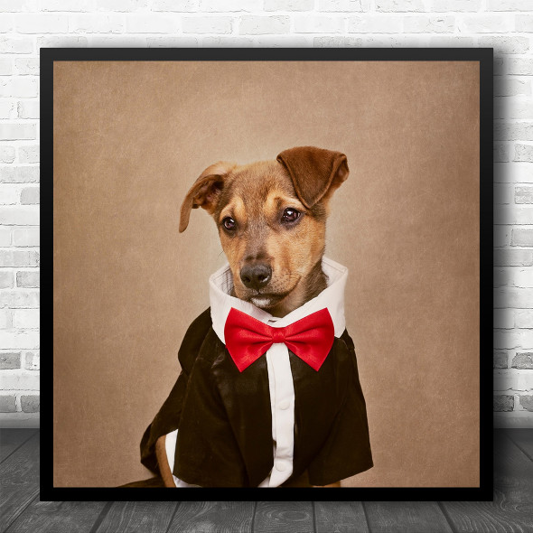 Portrait Black Bowtie Cute Dog Fashion Fine art Square Wall Art Print