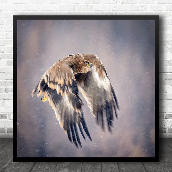 Bird Flying Soaring In The Snow Square Wall Art Print