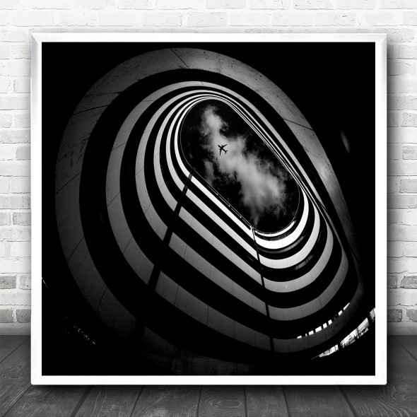 B&W Parking Japan Airplane Cloud Spiral Gunma Airliner Aviation Square Art Print