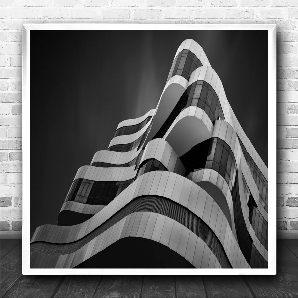 Architecture Black And White Geometry Building Wave Curves Square Wall Art Print