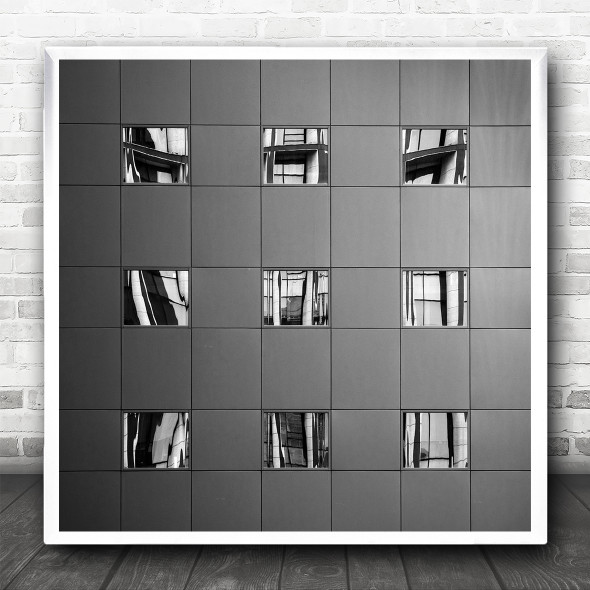 Reflection Grid Lines Graphic Geometry Shapes B&W Architecture Square Art Print