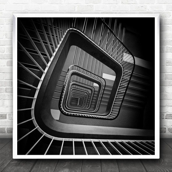 Staircase Stairs B&W Rail Steps Spiral Vertigo Perspective Pov Square Art Print