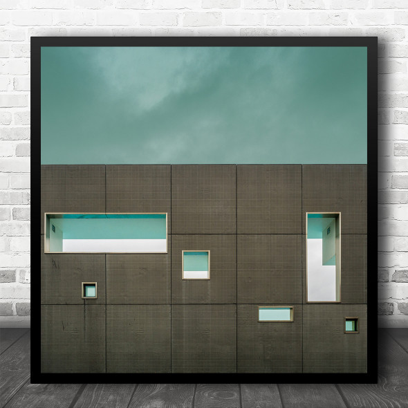 Turquoise Pastel Colour Windows Holiday Home Architecture Square Wall Art Print