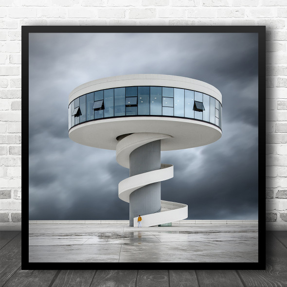 Architecture Niemeyer Spain Aviles Yellow Cloudy Balcony The Square Art Print