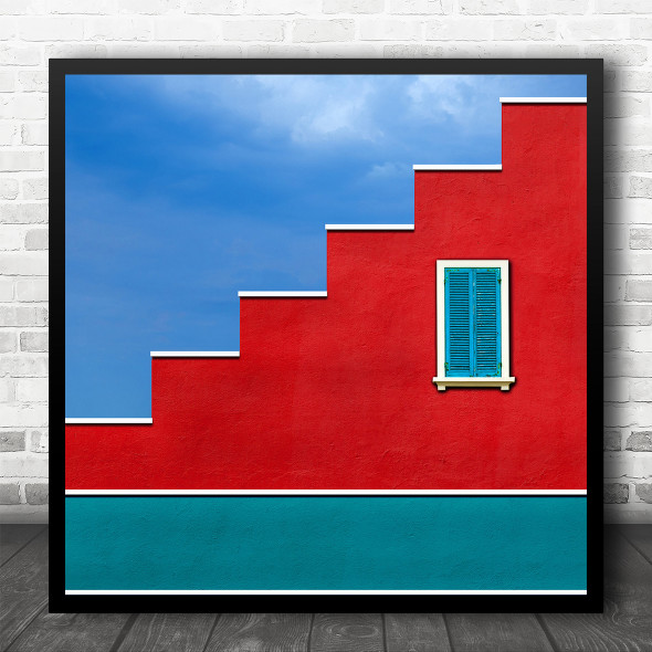 Creative Edit Wall Facade Building Shutters Window Red Steps Square Art Print