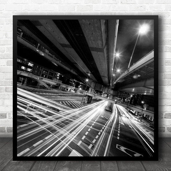 Urban City Traffic Japan Osaka Night Asia Asian Highway Road Square Art Print