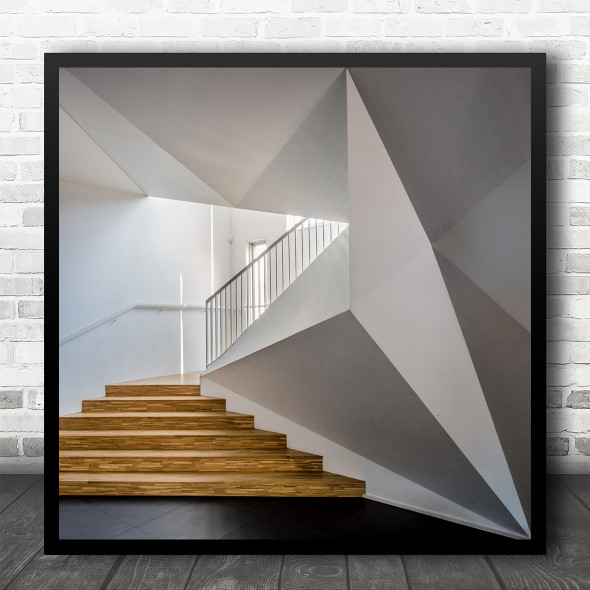 Architecture Abstract Stairs Metal Railings Silver Square Wall Art Print -  Wild Wall Art