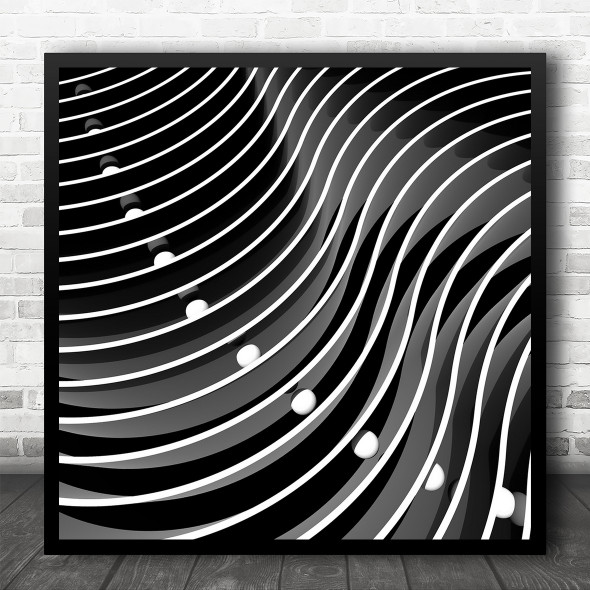Waves Spine Abstract Graphic Shapes Geometry B&W Balls Square Wall Art Print