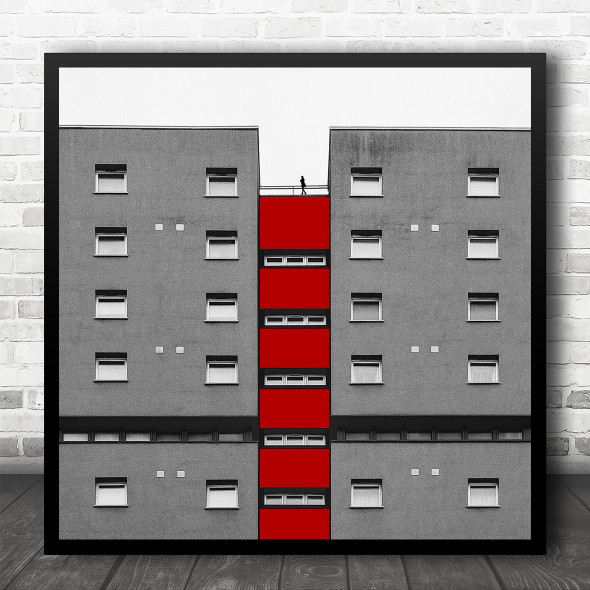 Architecture Abstract Windows Minimal Black White Red Square Wall Art Print