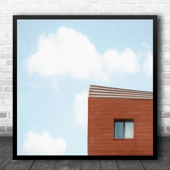 Building Wall Window Minimalism Sky Clouds Simplicity Square Wall Art Print