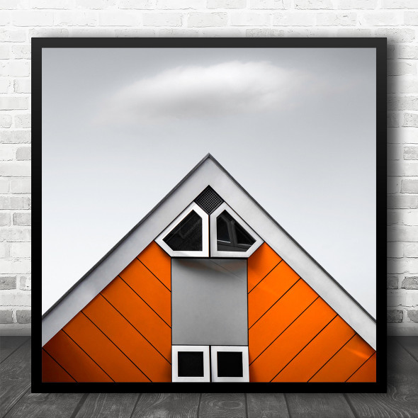 Architecture Orange Pyramid Windows Cloud Minimalism Square Wall Art Print