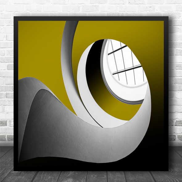Architecture Abstract Minimal Spiral Yellow White Square Wall Art Print