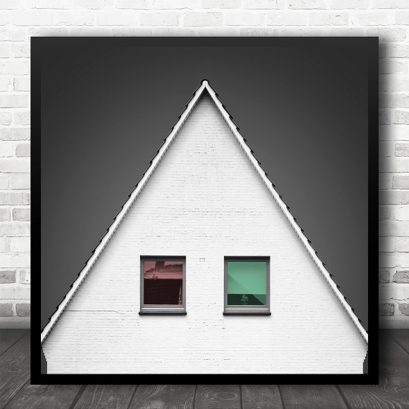 Red And Green Blinds Geometric Architecture House Square Wall Art Print
