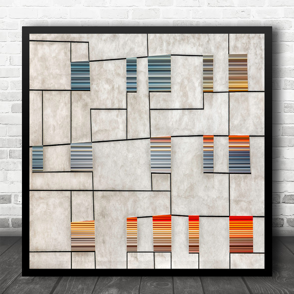 Abstract Lines Architecture Moody Grey Structure Square Wall Art Print