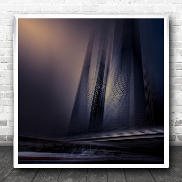 Landscape Motion Blur Train Skyscraper Building Square Wall Art Print