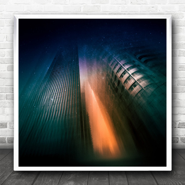 Abstract Futuristic Modern Stars Sky Buildings Square Wall Art Print