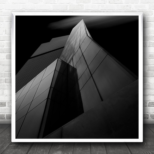 Black And White Look Up Building Glass Windows Square Wall Art Print