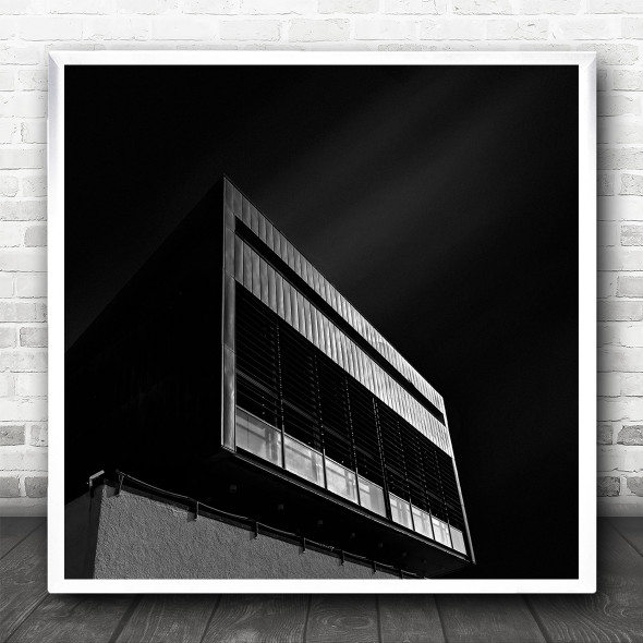 Dark Black And White Building Gloomy Blinds Square Wall Art Print