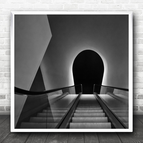 Abstract Black And White Shape Escalators Square Wall Art Print
