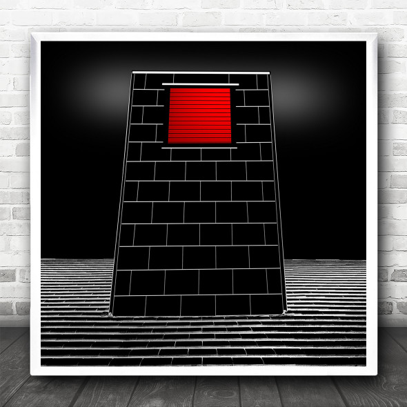 Contrast Red White Black Shapes Building Square Wall Art Print