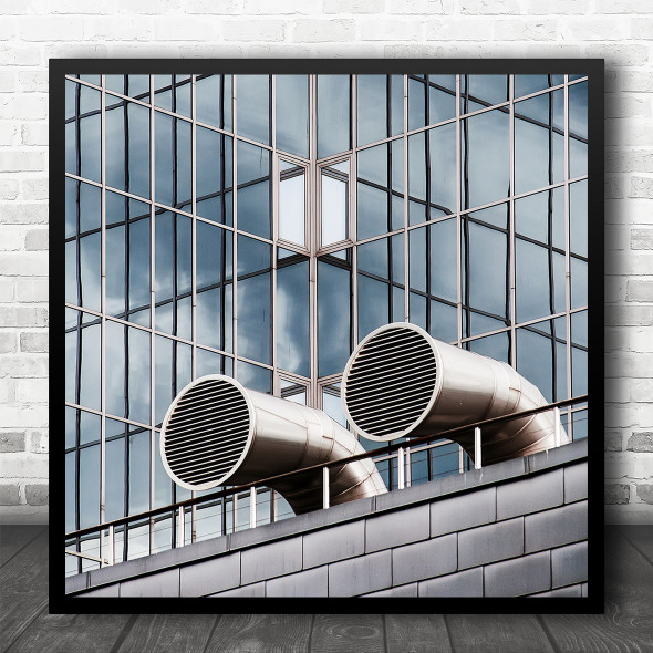 Glass Building Windows Ventilation Pipes Square Wall Art Print