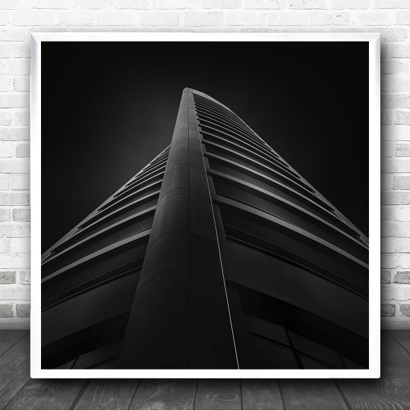 Black And White Dark Look Up Skyscraper Square Wall Art Print