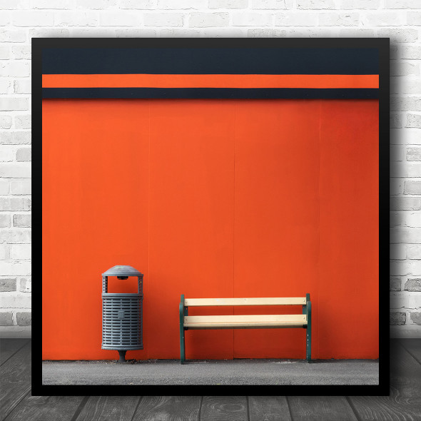 Orange Wall Lone Bench Streetveiw Urban Square Wall Art Print