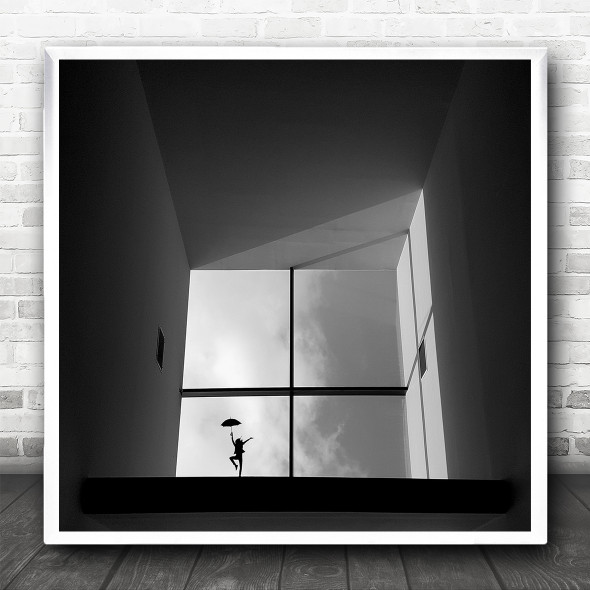 Black And White Minimal Window Dancing Square Wall Art Print