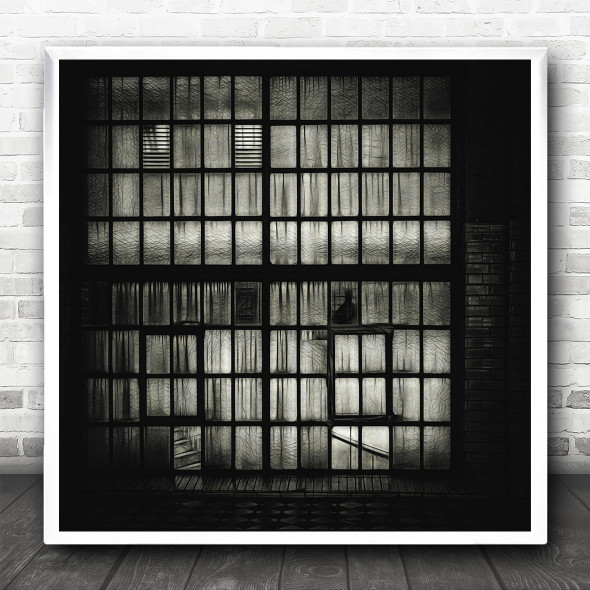 Dark Many Windows Creepy Tree Branches Square Wall Art Print