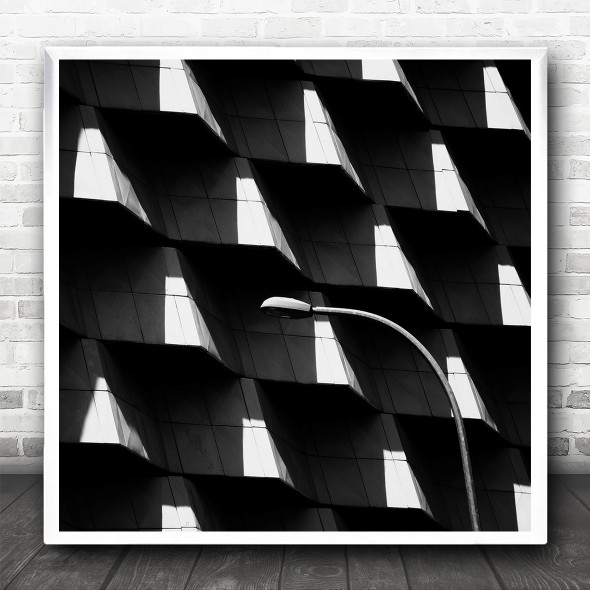 Black And White Shadows Wall Lamppost Square Wall Art Print