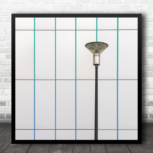 Abstract Lines Blue Green Lamp Post Square Wall Art Print