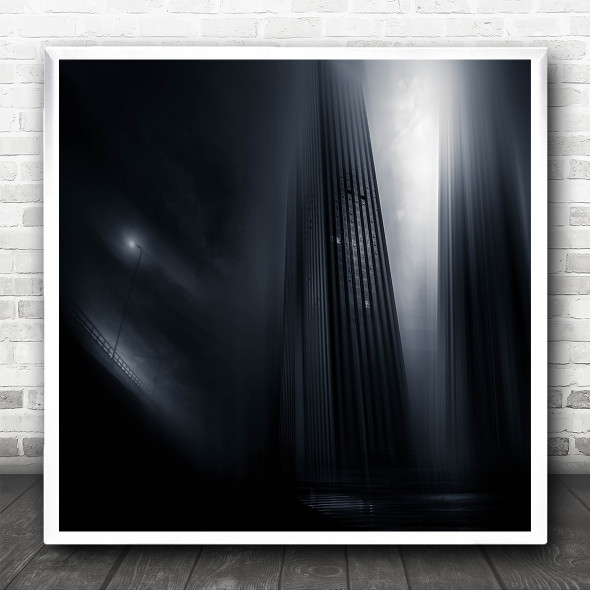 Dark Gloomy Viewpoint Streetlamp Square Wall Art Print