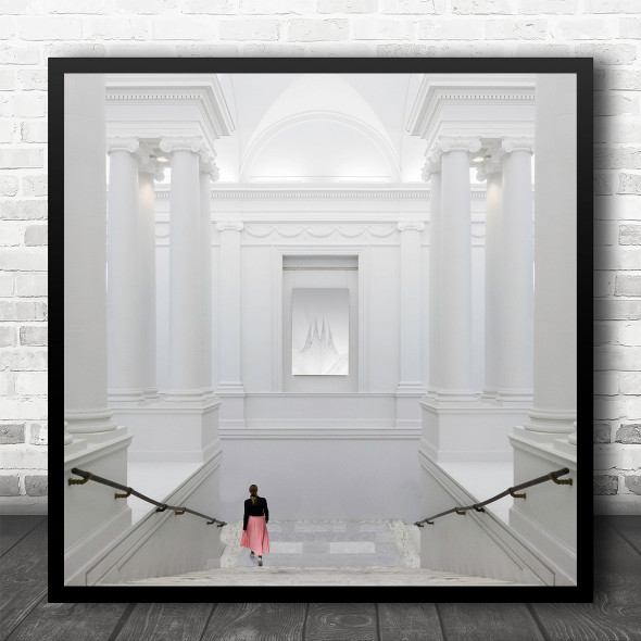In The Museum White Pink Dress Square Wall Art Print