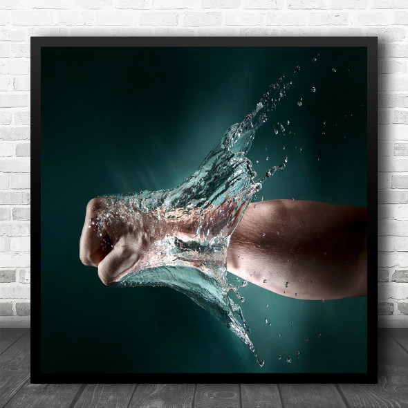 Punch Fist Hand Arm Water Splash Power Force Strong Hit Strike Square Art Print